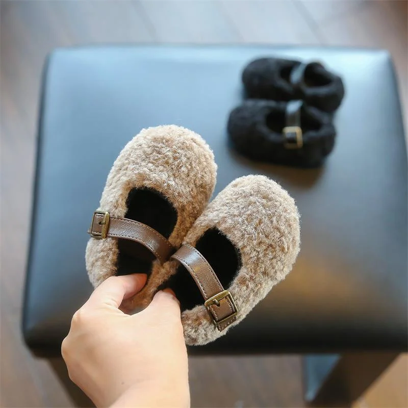 Baby Autumn and Winter Fashion Fur Boots Toddler Girls Princess Plush for Warmth Dance Wedding Children Kids Newborn Shoes