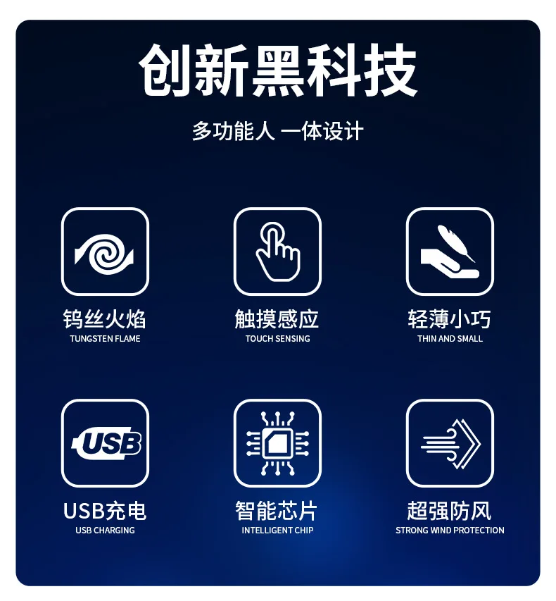 Description Picture 3 of itemPersonalized Thin Charging USB Touch Sensing Lighter, Double-sided Ignition Compact and Convenient Cigarette Lighter