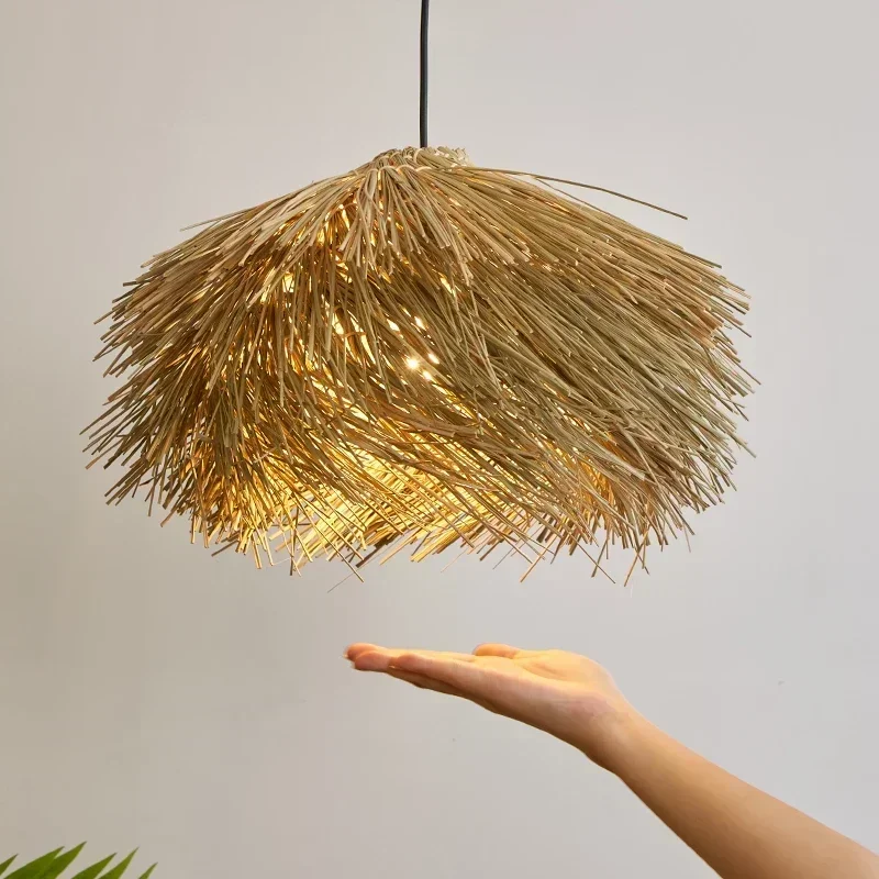Wabi Sabi 천장 매장 바 잔디 펜던트 조명 일본 거실 샹들리에 로프트 룸 장식 광택 LED 매달려 램프