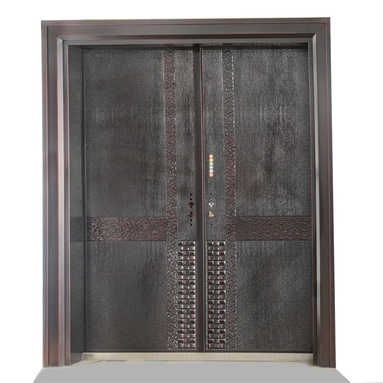 Deluxe Double Opening Fine Carving Aluminum Wood Armored Aluminum Door Entrance Security Door 3