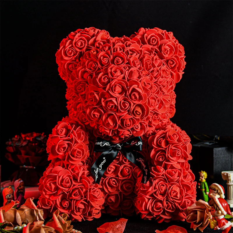 Weihnachtsgeschenk Rose Bear Flower Valentinstag Party Love Teddy 25cm Box Grau 