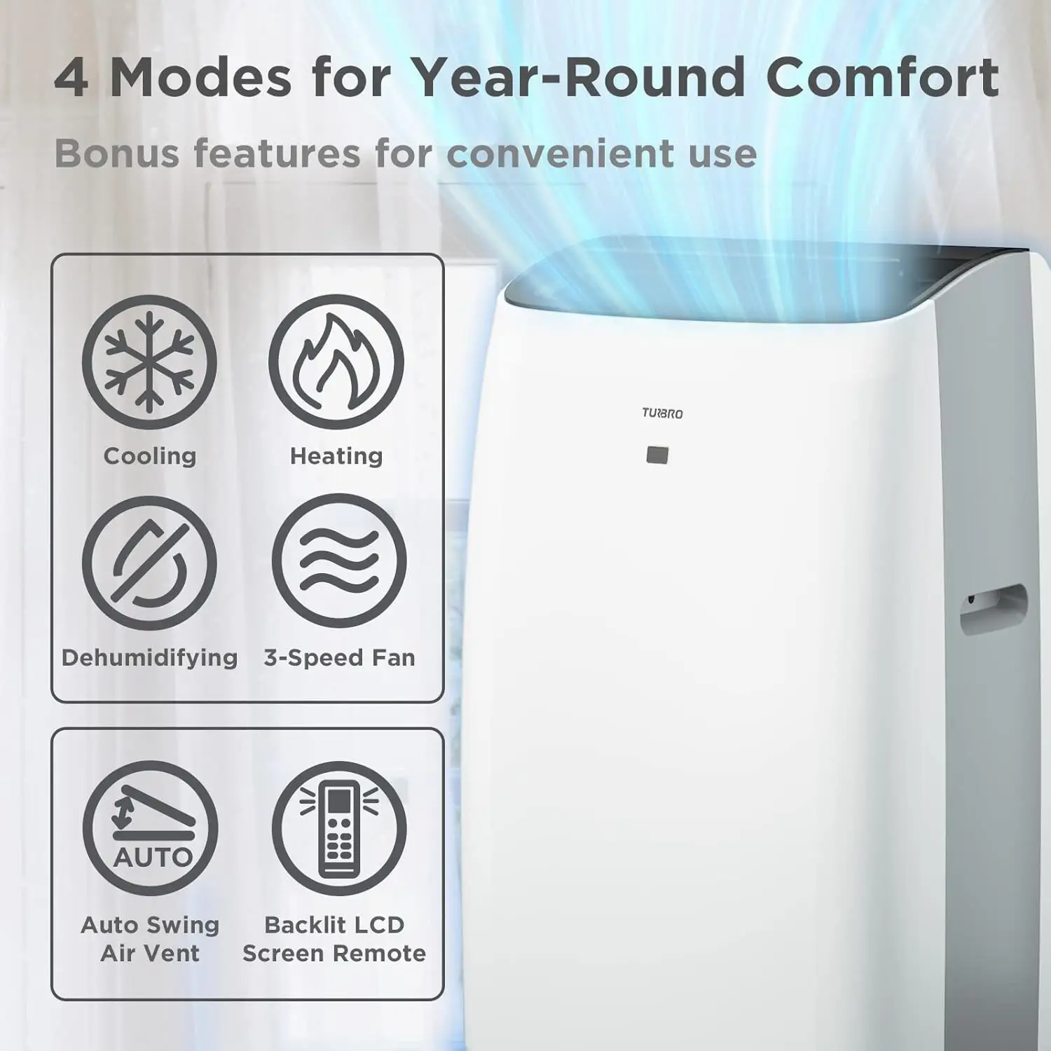 Greenland 14,000 BTU Portable Air Conditioner and Heater, Dehumidifier and Fan, 4-in-1 Floor AC Unit for Rooms up to 600