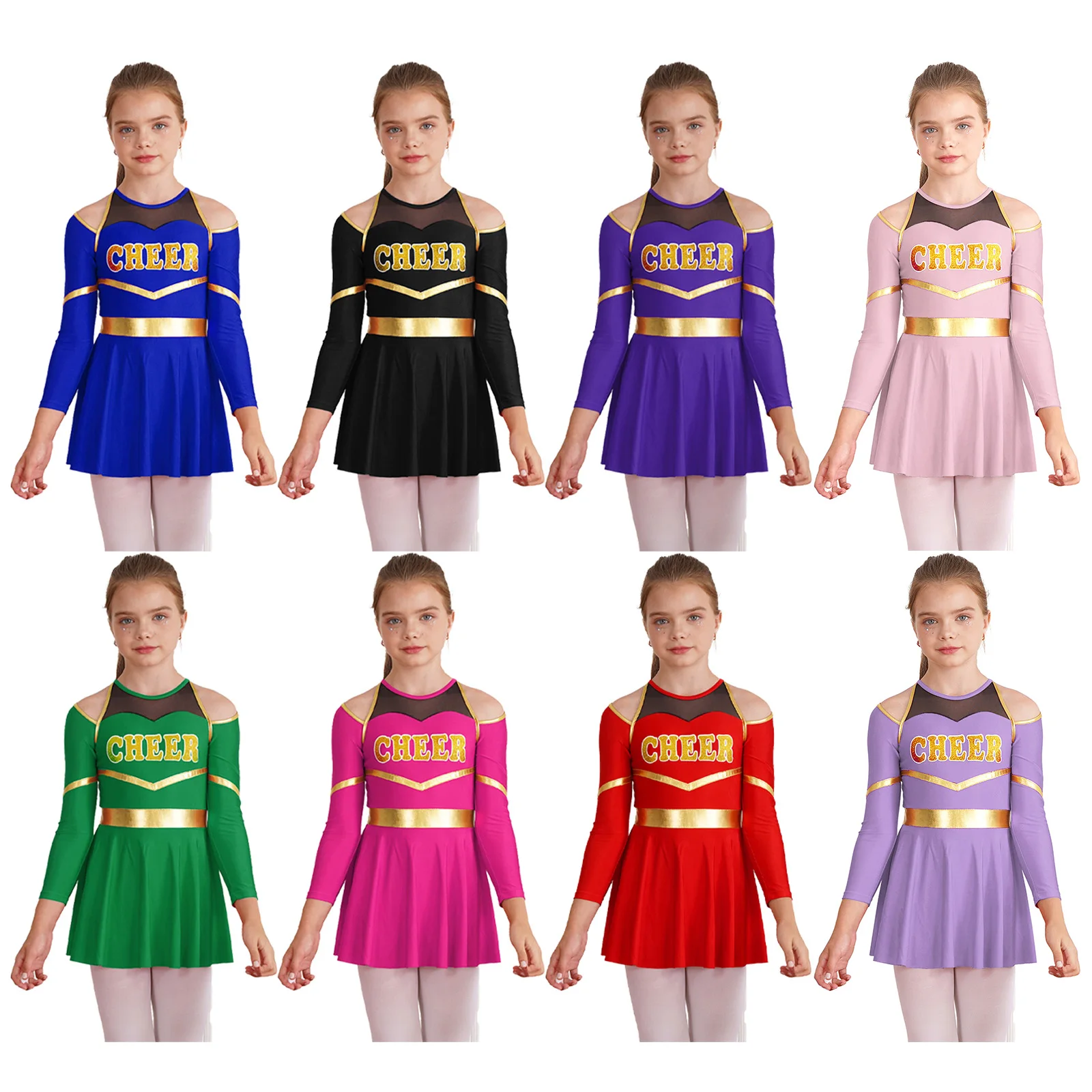 Kids Cheerleading Uniform Dress School Girls Cheerleader Costumes Children Cheering Team Clothes Sets for Dancing Competition