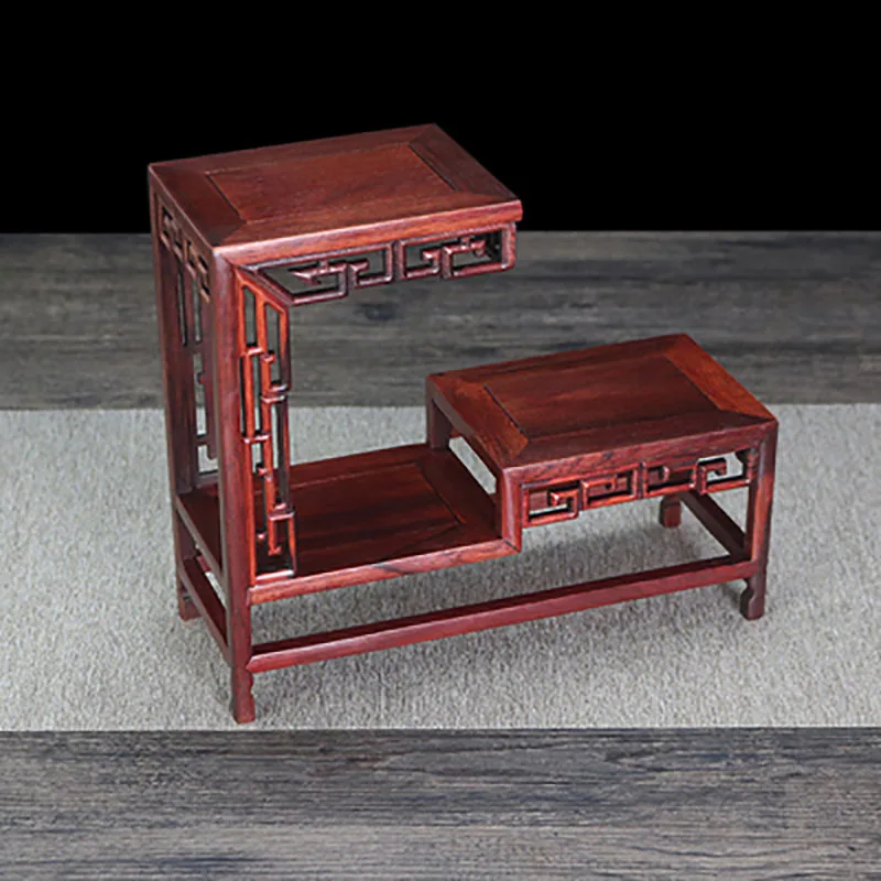 Hongsuanzhi-Wood Carving Teapot Storage Display Shelf, Small Duobao Pavilion, Purple Clay, Chinese Style Decoration, New