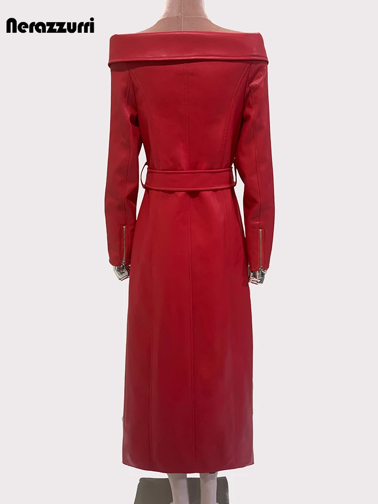 Maxi Dress Red Leather Zip Dress Red Leather Dress With Zip In The Middle  Front For