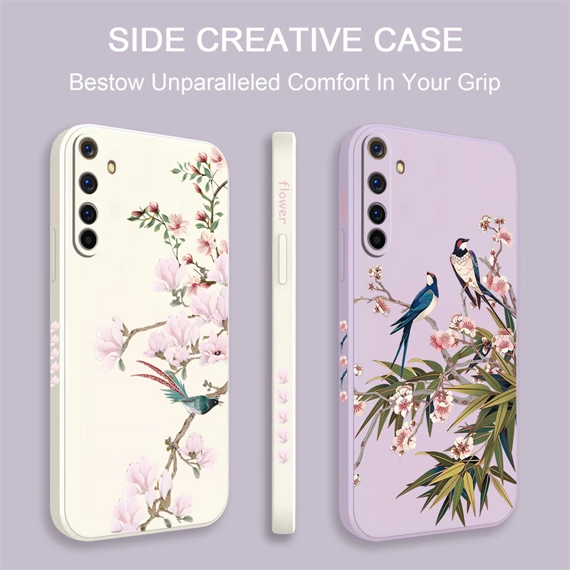 Silicone Soft Phone Case with Birds and Flowers Pattern - Shockproof Bumper Back Cover