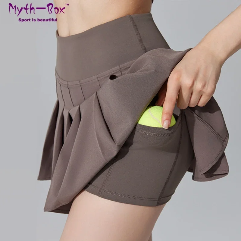 Summer Women Tennis Skirts Sport Pleated Skort Fake Two Piece Badminton Shorts Girls Gym Fitness Running Short Skirt With Pocket