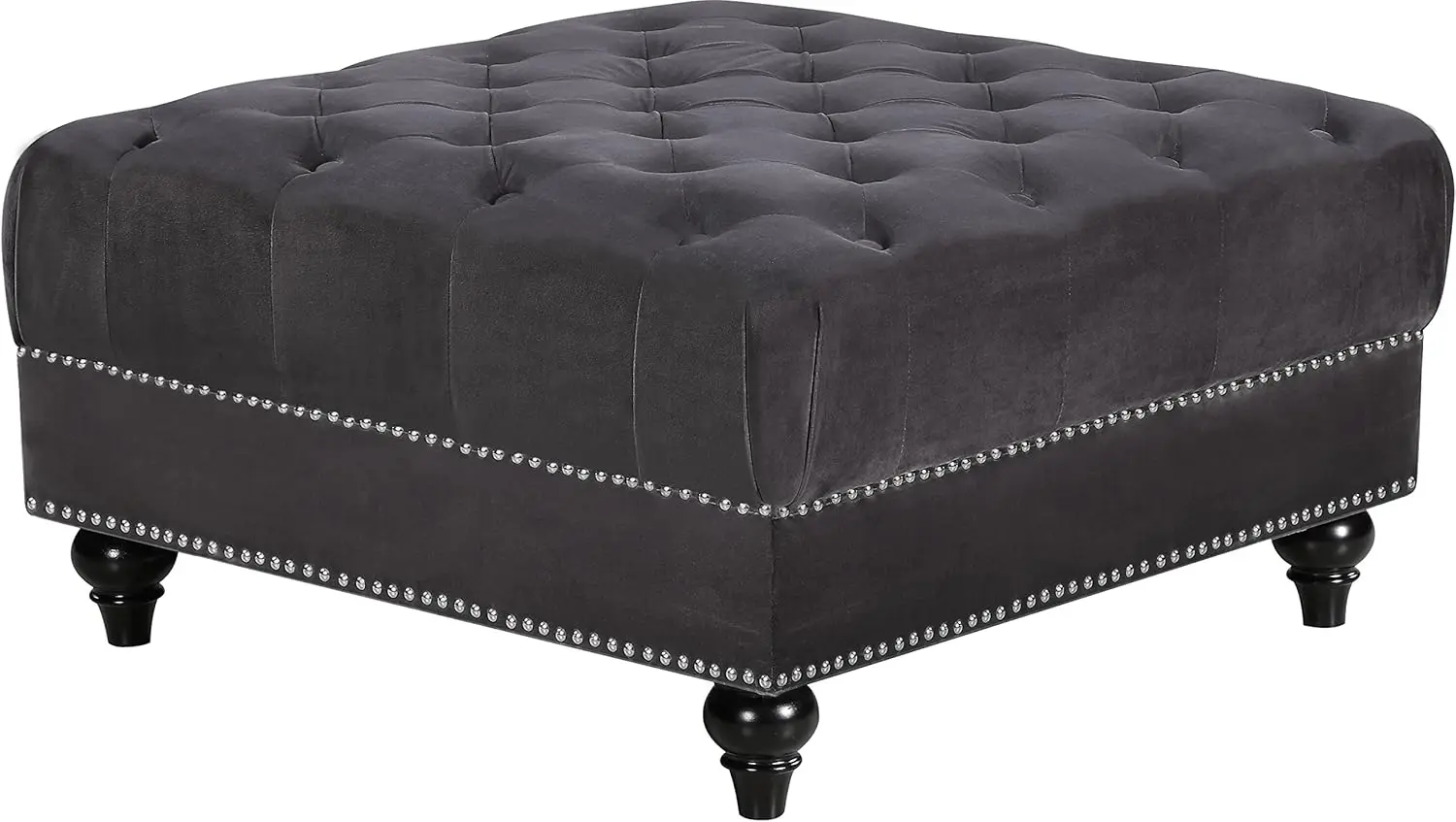 

Collection Modern Contemporary Velvet Upholstered Ottoman with Deep Button Tufting,Chrome Nailheadss and Custom Wood Legs