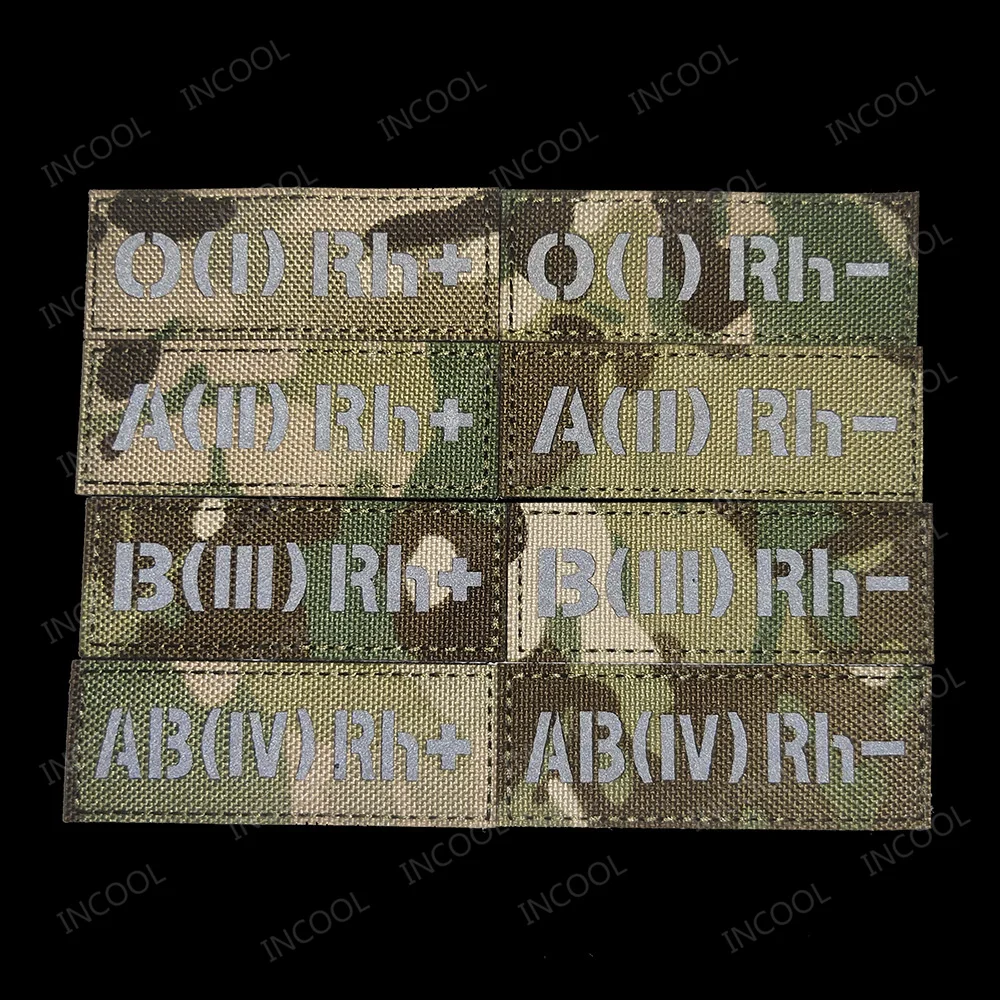 A B AB O Blood Type Group Positive POS Negative NEG Rh+ Rh- Infrared Reflective Patches Military Chevron Strip Embroidery Badges