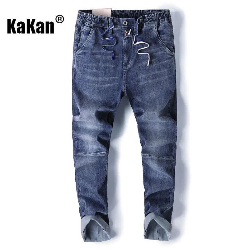 Kakan-Spring and Summer New Elastic Waist Versatile Jeans Men's Wear, Loose Elastic Haren Feet Jeans K020-1058