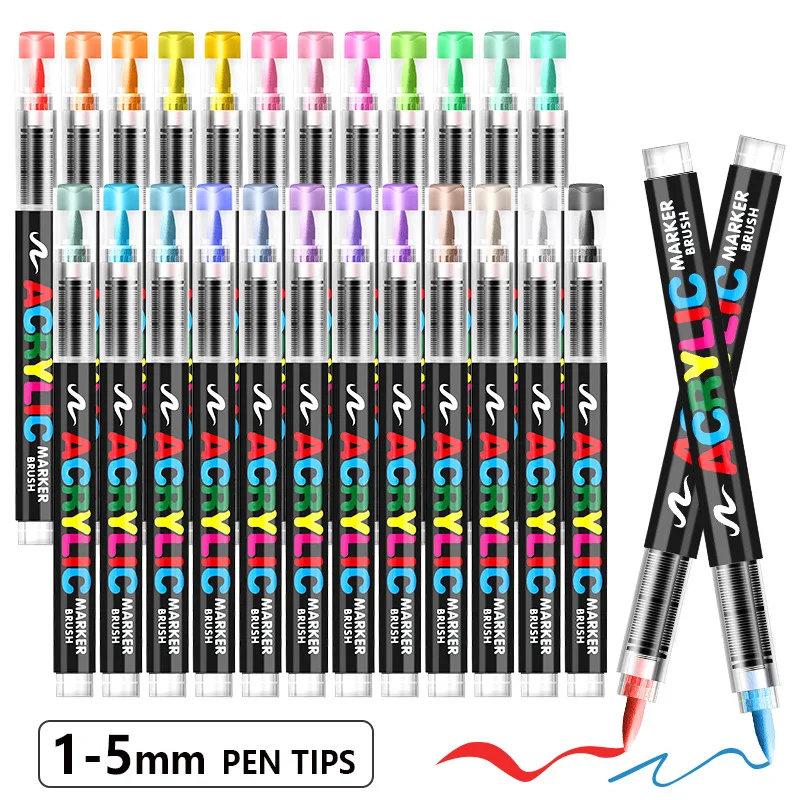 12/24/36/48 Colors Acrylic Pigment Pens Dual Tips Markers for Wood Canvas Stone Rock Painting Glass Ceramic Surfaces DIY Crafts