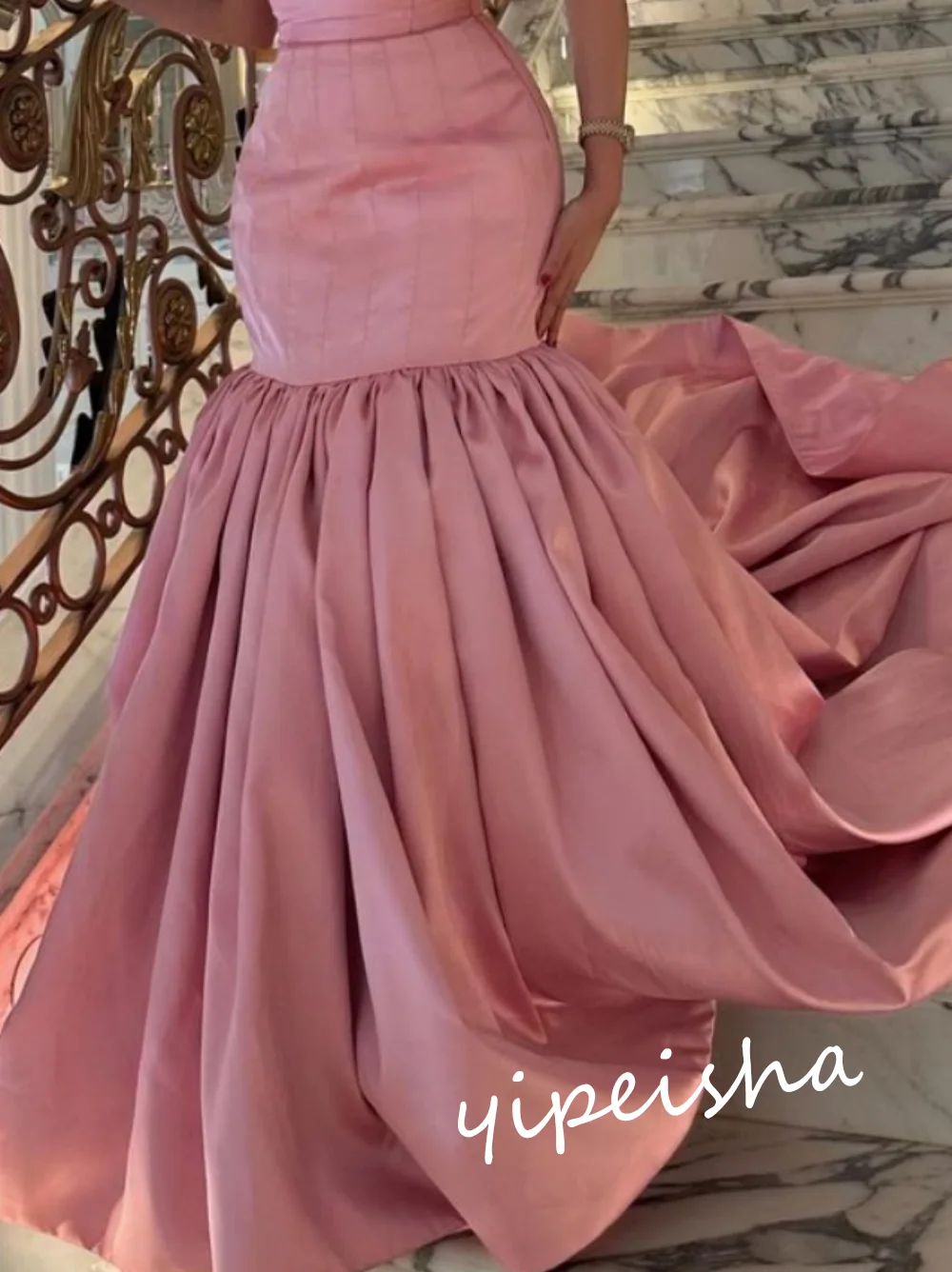 Ball Dress Saudi Arabia Prom Satin Flower Draped Party Mermaid Off-the-shoulder Bespoke Occasion Gown Long Dresses