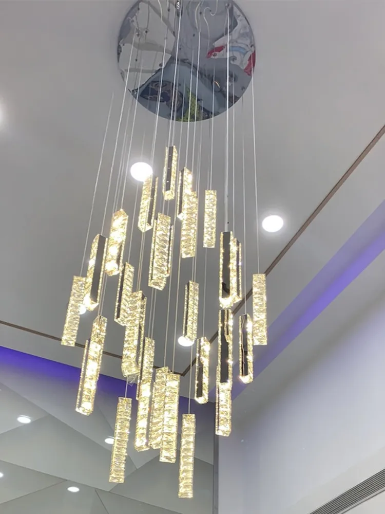 

Modern Luxury Golden Silver LED Crystal Chandelier Nordic Duplex Building Spiral Staircase Chandelier Art Living Room Chandelier
