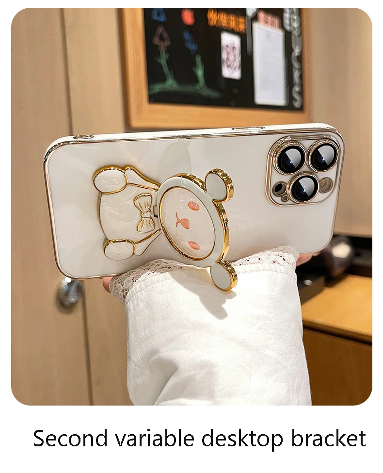 Coque de téléphone avec support de téléphone, miroir de sable mouvant, ours mignon, pour iPhone 14 11 12 13 Pro Mini 8 7 6 6S Plus 10 X Xr Xs Max Se_voghion.com