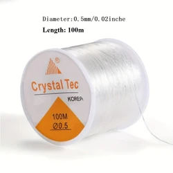 Crystal Bead Elastic Rope for DIY Jewelry Making - Strong Elastic Thread for Necklaces and Bracelets (0.5mm 1 roll 100m)