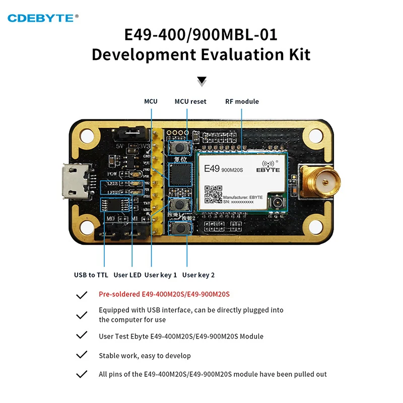 CMT2300A 868/915MHz 무선 모듈 테스트 보드 CDEBYTE E49-900MBL-01 사전 납땜 E49-900M20S USB 인터페이스 테스트 키트 간편한 사용