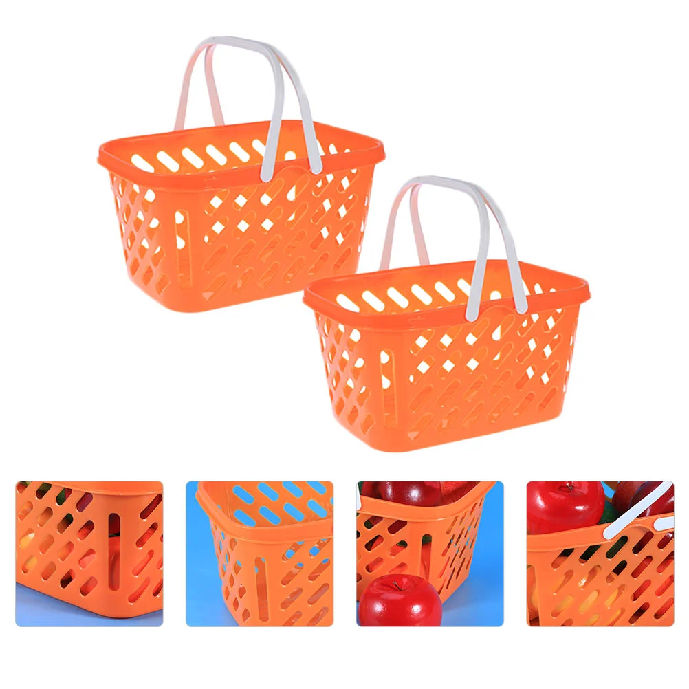 

2 Pcs Shopping Basket Pretend Play Toy Portable Storage Baskets Abs Raw Material