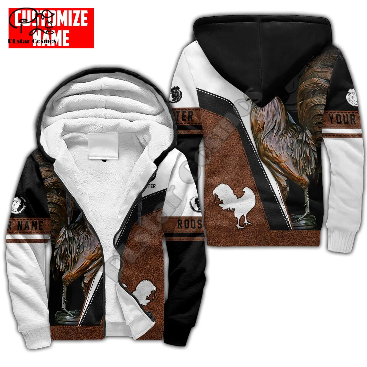 PLstar Cosmos Beautiful Rooster 3D Printed 2022 Winter Clothing Casual Warm Hood Thick Coat Zipper Man Fleece Hoodies Jacket R26