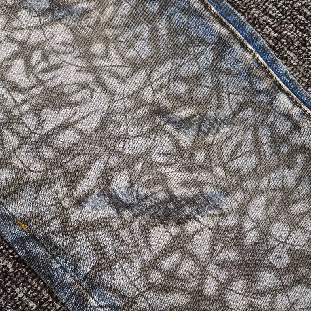 men vintage random crack prints distressed skinny jeans 3