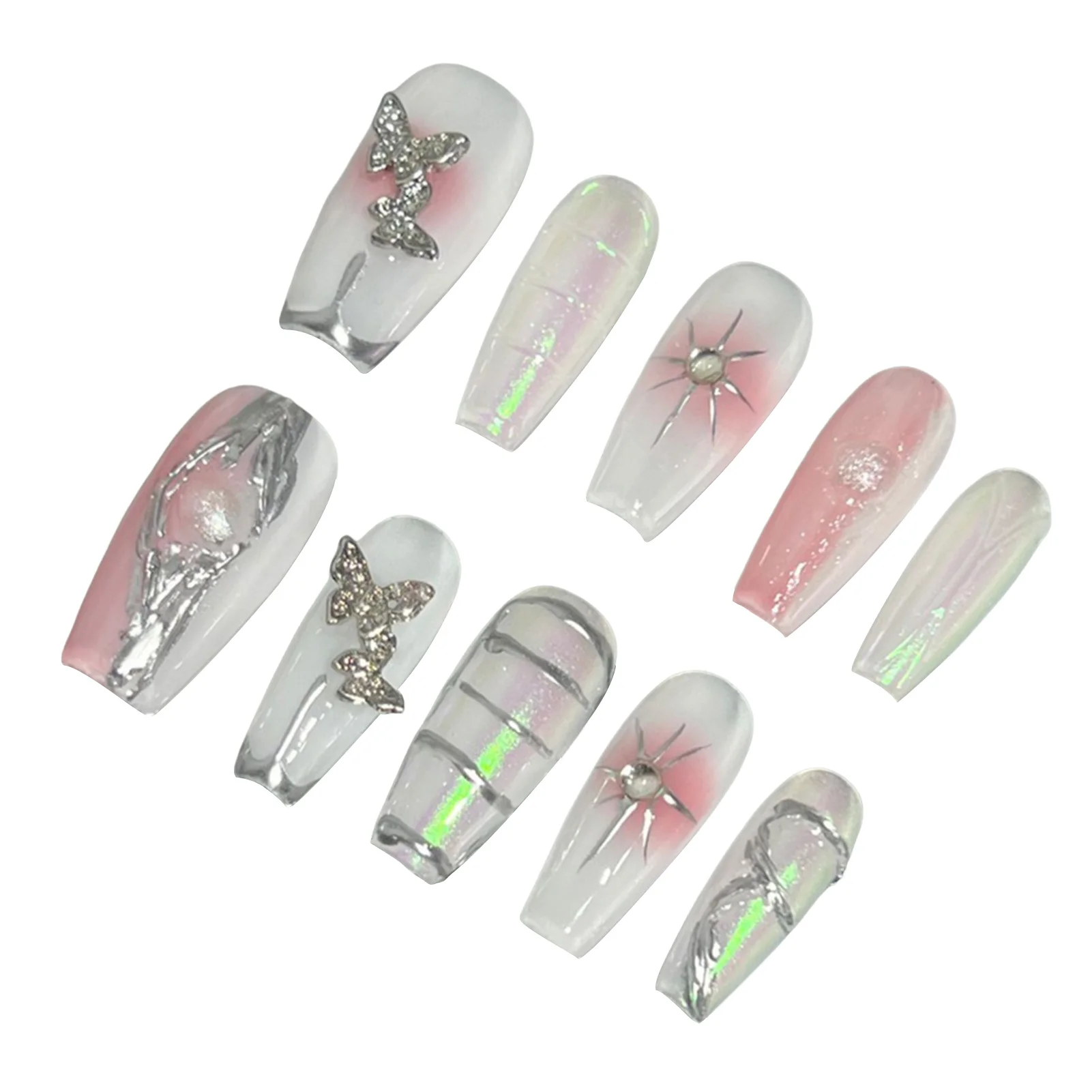 

White Press on Nails with Butterfly Decor with Harmless and Smooth Edge Nails for Manicure Lovers and Beauty Bloggers