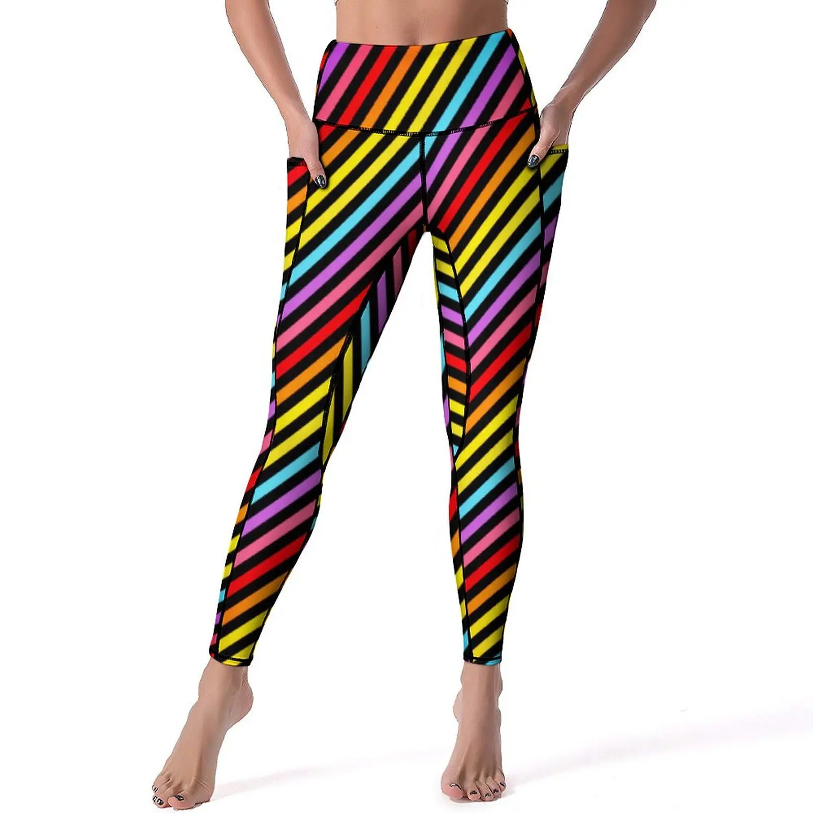

Rainbow Print Yoga Pants Sexy Colorful Striped Graphic Leggings Push Up Running Leggins Women Elegant Stretch Sports Tights