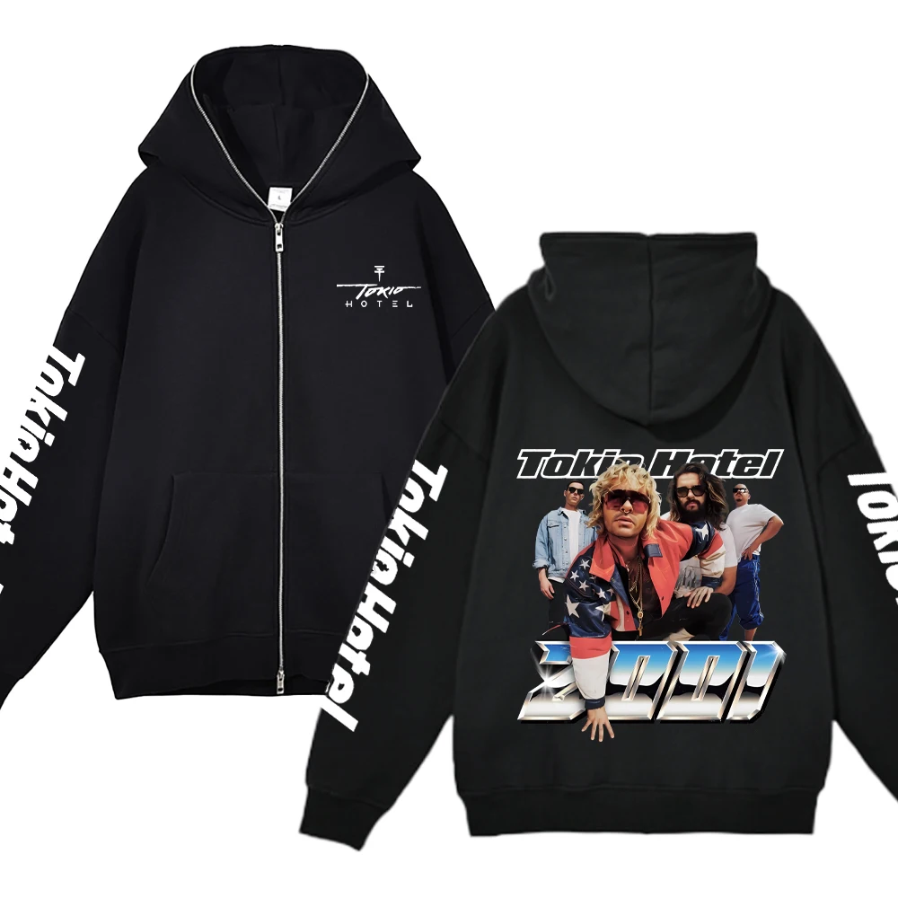 Hip Hop Tokio Hotel Print Zipper Hoodies Kaulitz Print Zip Up