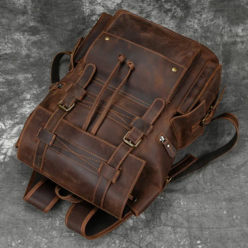 Genuine Leather Laptop Backpack for Men 17 Inch