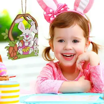Wooden Easter Eggs Happy Easter Party Decorations for Home Colorful Bunny Bird Egg Hanging Ornament DIY Craft Kids Gifts Toy