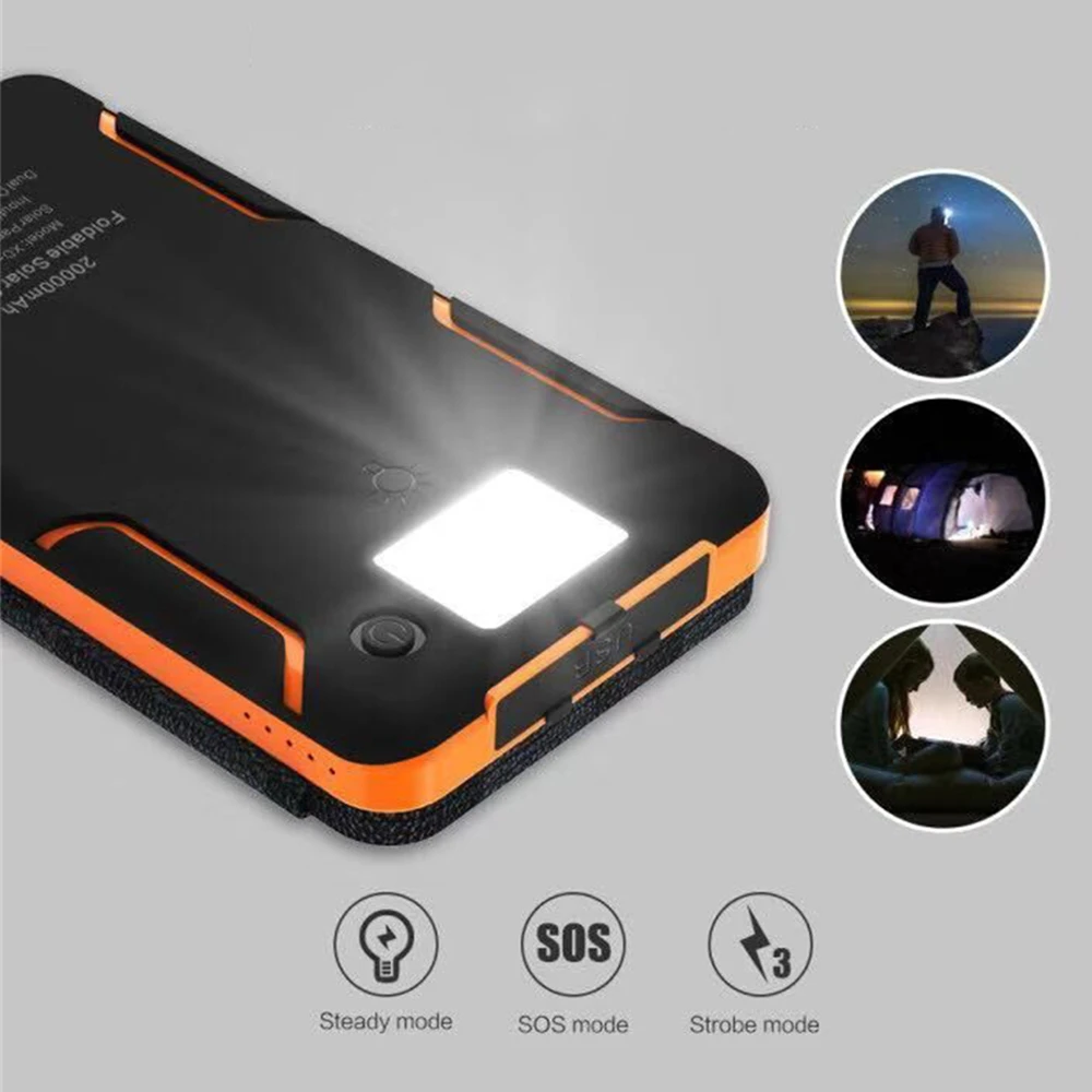 10000/20000mAh 태양광 보조베터리 접이식 태양광 패널 LED 라이트 손전등 휴대용 야외 캠핑 야외 여행용 태양광 발전기