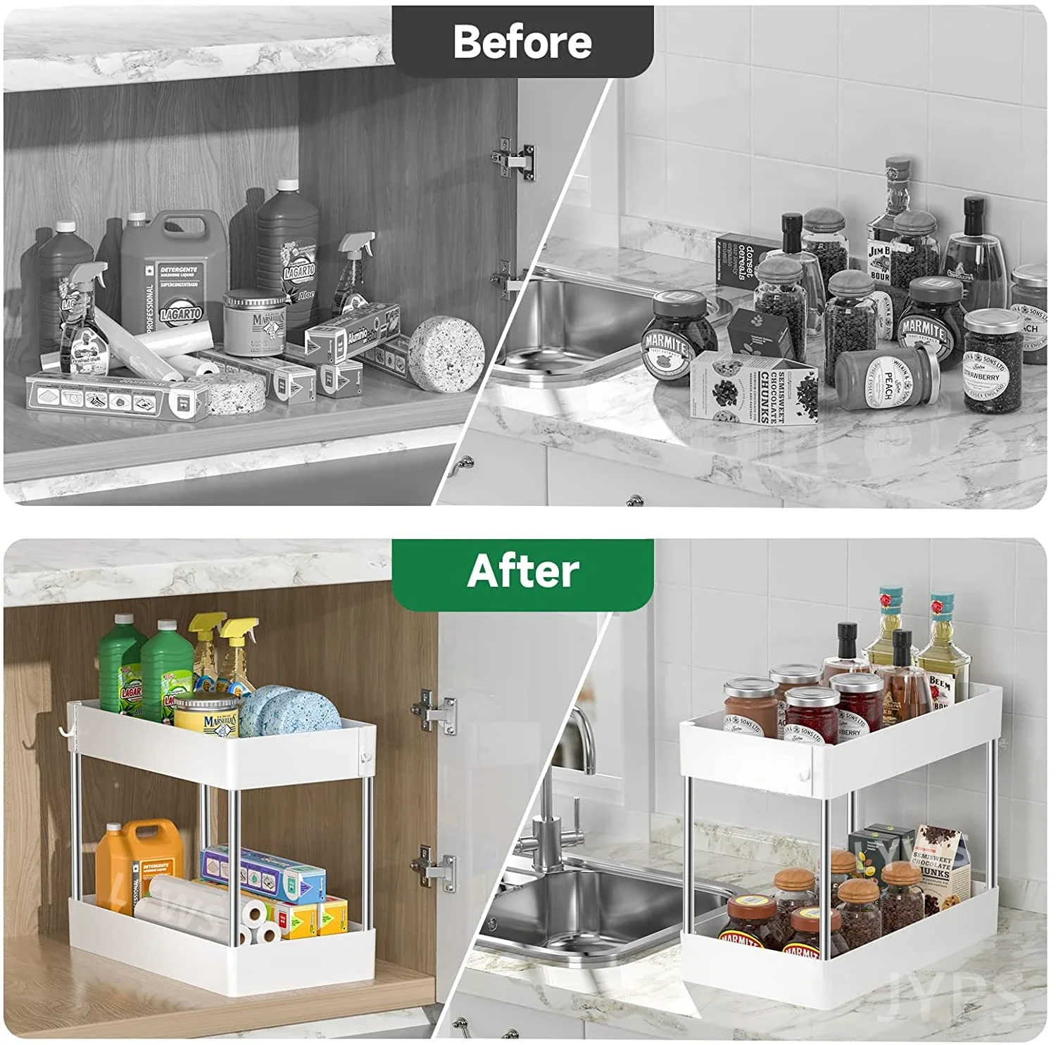 2 Tier Under Sink Organizer Kitchen Organizer Cabinet Storage Rack Multipurpose Rack Under Sink Storage for Bathroom Kitchen 4