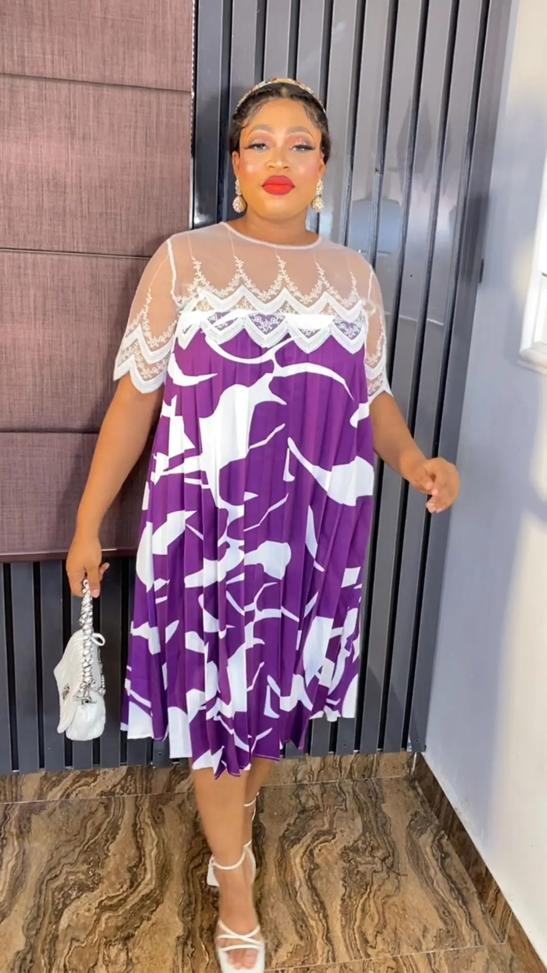

2023 African Print Dress Summer African Women Half Sleeve O-neck Polyester Knee-length Dress African Dresses for Women