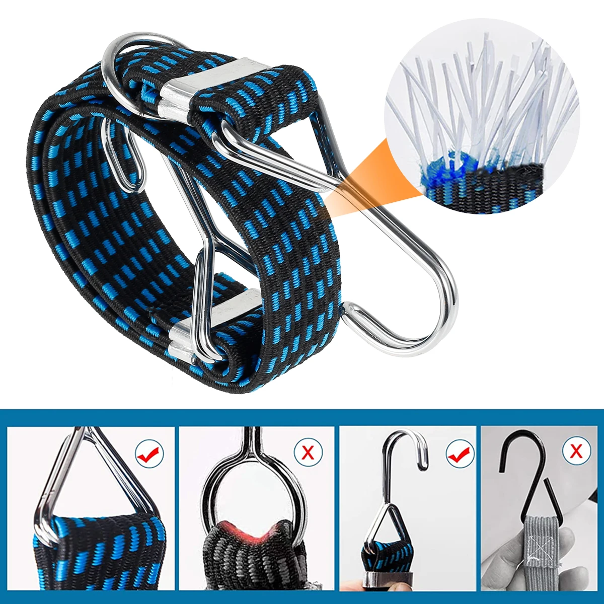 Cargo Straps Luggage Strap Cargo Tie Down Strap Tie Down Straps Lashing Strap Bungee Straps Bungee Cord Hooks 4pcs Stretch Car Luggage Cords Heavy Duty Elastic Wide Flat Bungees Cords Rack Strap Hooks Storage Accessories for Motorcycle