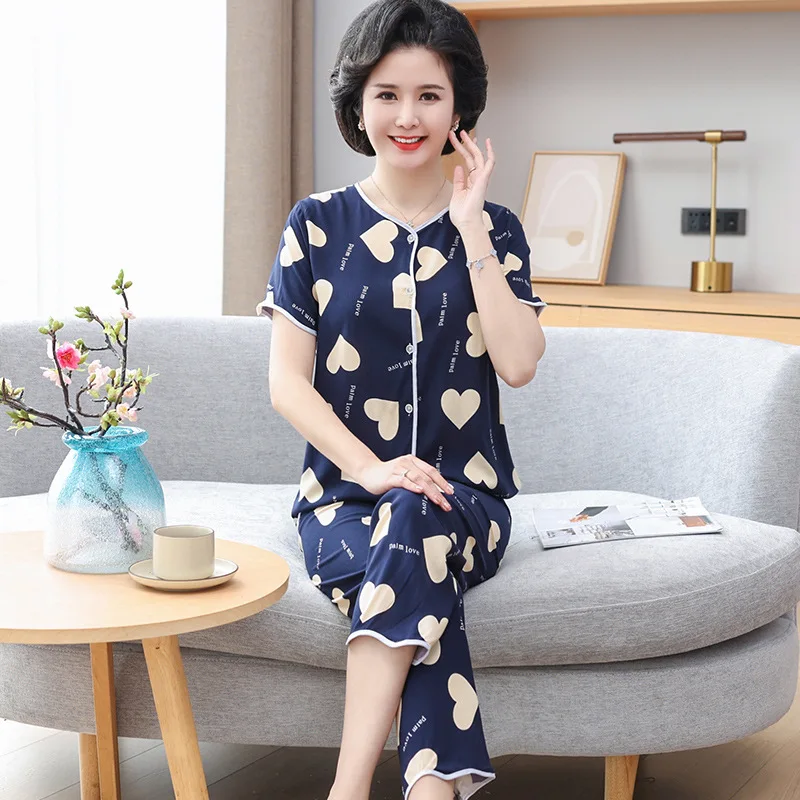 Fdfklak Viscose Two-Piece Sleepwear Casual Home Suit Lady Cardigan Pajamas Sets Summer New Floral Print Loose Nightwear