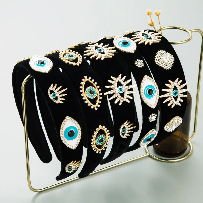 Korean Style Black Velvet Fashion Vintage Dripping Demon Eyes Headband Hair Accessories Women