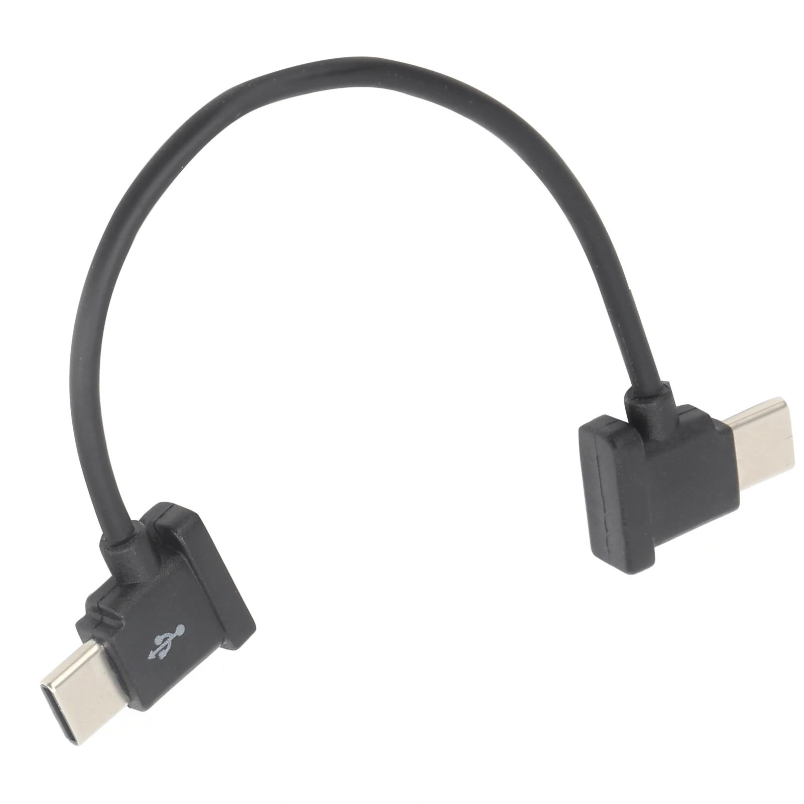 Câble USB-C 15cm pour télécommande DJI, enroulé sur fond blanc, vue de dessus.