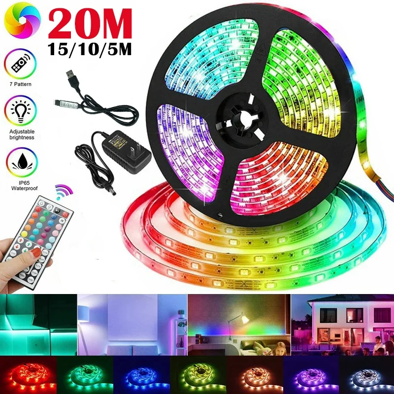 Newest Smart LED Light Strip 44-key Remote ControlLED Strip Lights Music Sync 16 Million Colors RGB LED Lights for Room,TV,Party