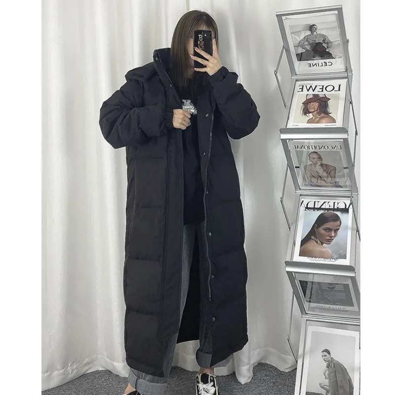

Зимние теплые модные пуховики для женщин с капюшоном Harajuku винтажное свободное высококачественное пальто средней длины ветрозащитное пальто