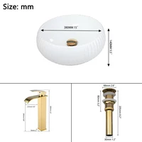 Torayvino เซรามิคสีขาวรอบห้องน้ําอ่างล้างจานทองเหลืองก๊อกน้ําอ่างล้างหน้า Bath รวมเรือ Vanity W/Pop-up Combo Kit 2