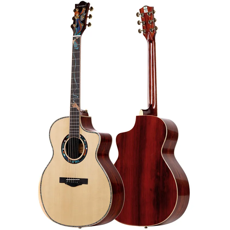 

STANSEN T-930 Solid Spruce Top Acoustic Guitar 41 Inches Cutaway Cocobolo Back and Sides Guitarra