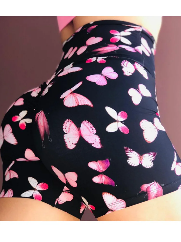 Summer New Fitness Gym Sports Butterfly Printed Shorts for Women Fashion High Waist Sexy Bottom Female Streetwear Push Up