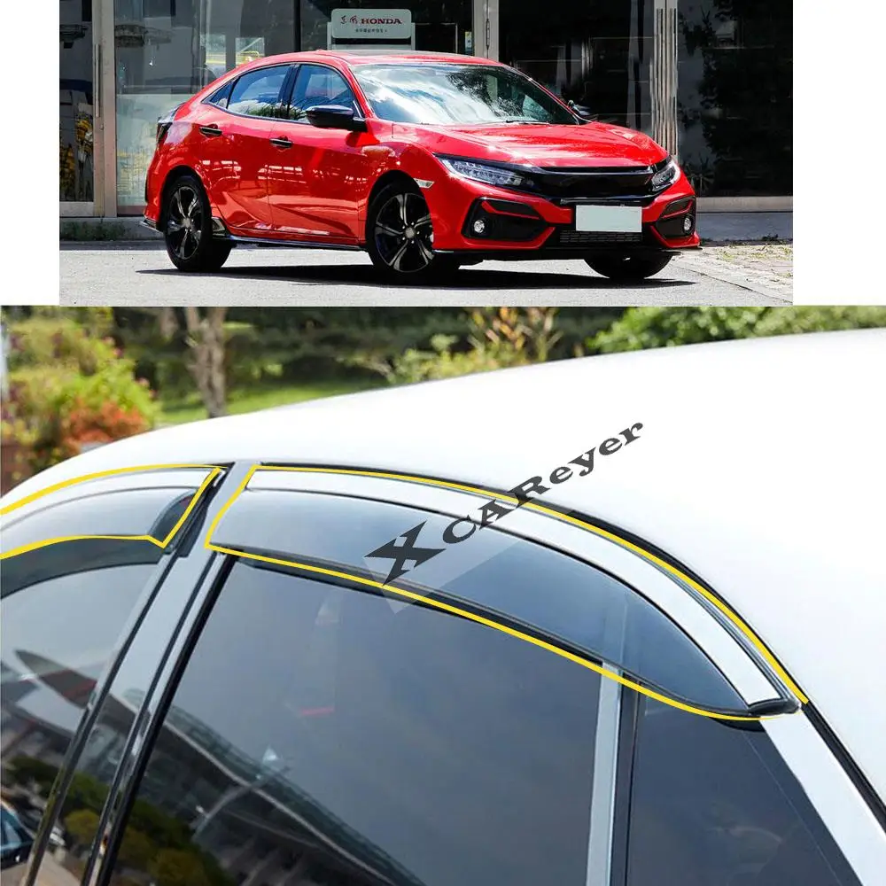 

Стикер для кузова Honda Civic 10 хэтчбека 2020 2021 2022 пластиковый ветрозащитный козырек от дождя/солнца запчасти на вентиляционное отверстие