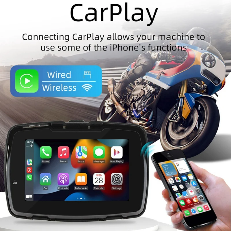 

Motorcycle GPS Navigation IP65 Waterproof Wireless Carplay Android Auto Display 5 Inch Bluetooth Portable Screen Easy Install