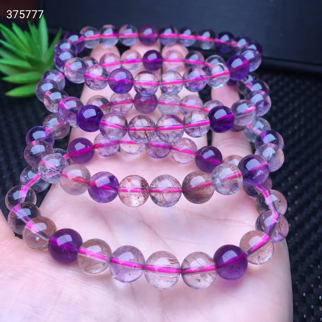 

Natural Purple Super Seven 7 Rutilated Quartz Bracelet Clear Round Beads 7mm 8mm 9mm Women Men Jewelry Fashion AAAAA