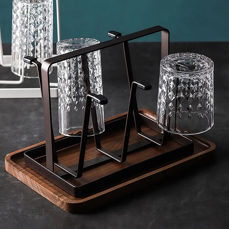 Steel Bottle Cup Hanging Drying Rack 6 Hook Organizer for Drinking Glass Containers With Protective Rubber Ends Hooks wine glass rack