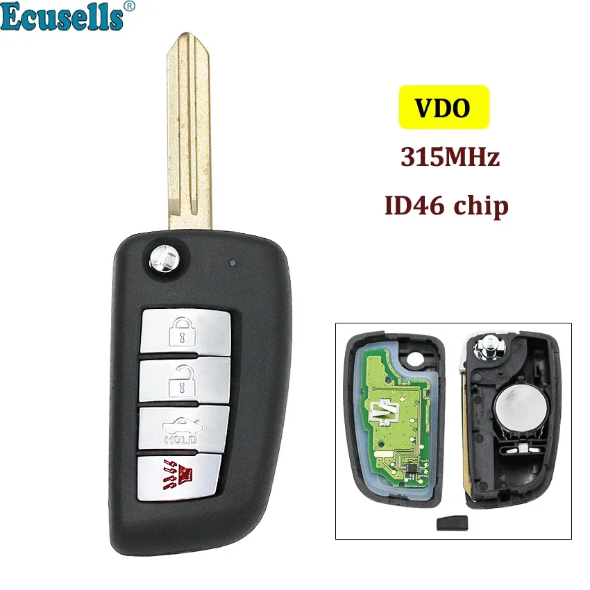 

New Design Modified Folding Complete Remote Key Fob 4 Button 315MHZ for Nissan VDO with ID46 Chip