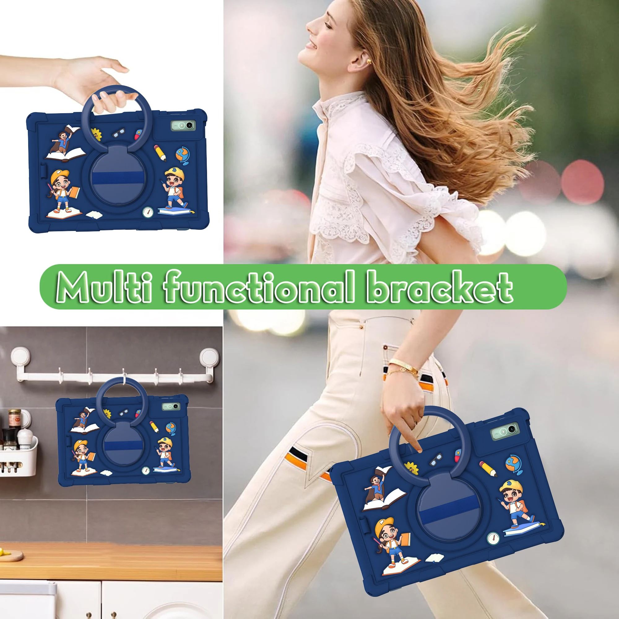 Cartoon Kids Tablet Case with Strap and Pen Holder