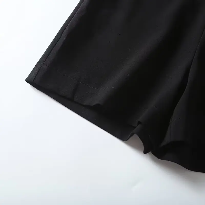 Dave&Di British Ladies Double Breasted High Waist Shorts Commuting Elegant Casual Simple Bermuda Shorts Women