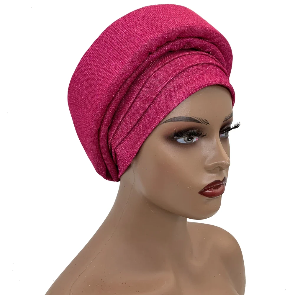 Elegant African Auto Gele Headtie Female Head Wraps Nigeria Party Headpiece Turbante 2023 Glitters Pleated Women's Turban Cap