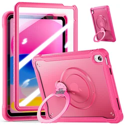 Premium Rotating Stand Tablet Case with Screen Protector, Compatible with 11 - Inch & 10.9 - Inch Tablets - No Strap (Rose Red)