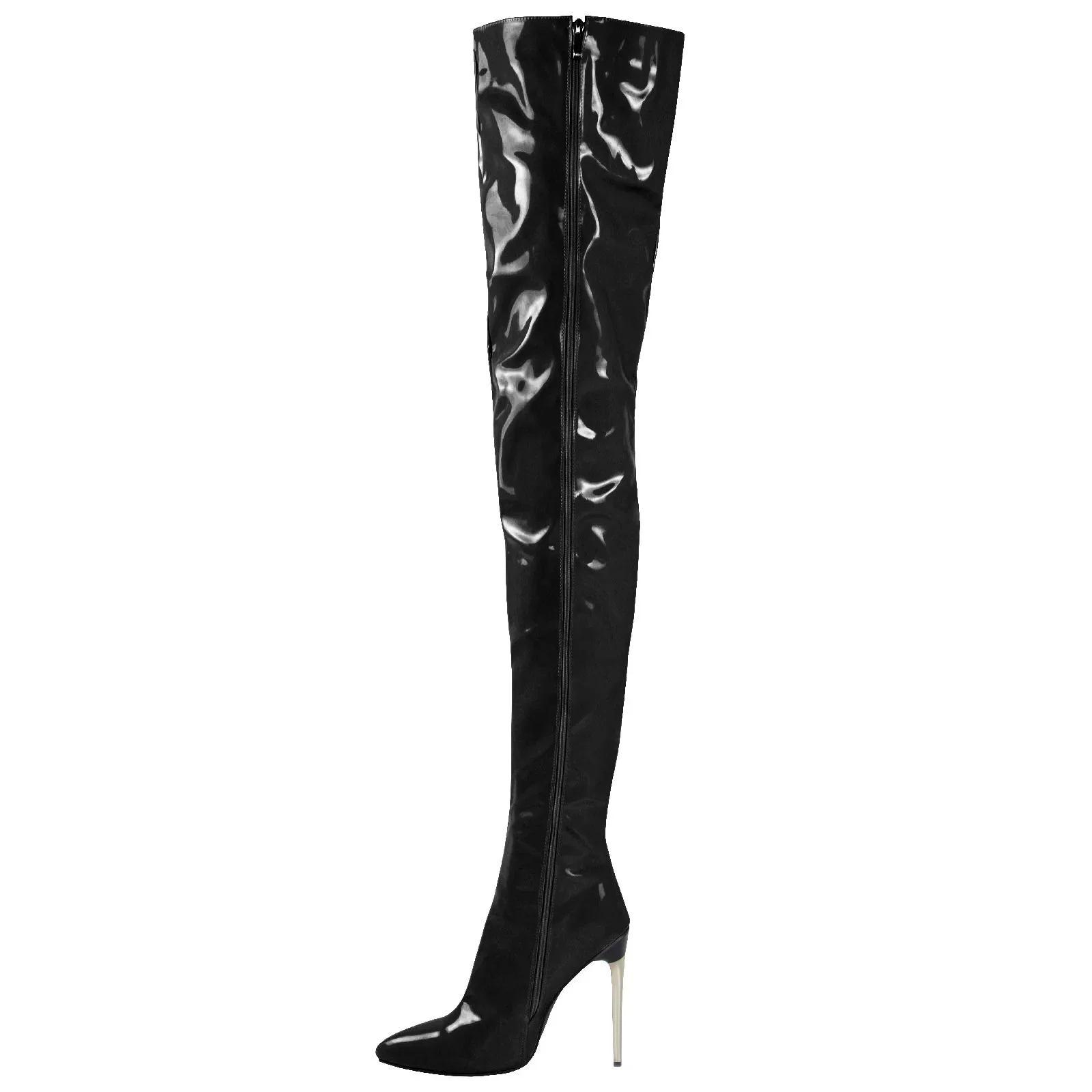 Thin heels Knee High Boots Pointed toe Back zipper high heel Modern boots Skinny boots